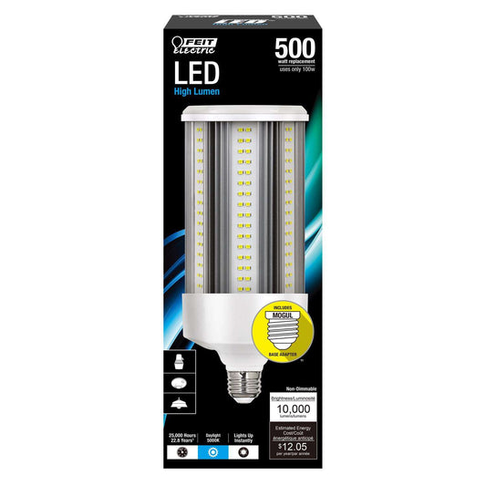 80W (500W Replacement) Daylight (5000K) Corn Cob E26 Base with E39 Mogul Adapter High Lumen HID Utility LED Light Bulb