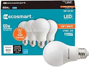 (8-Pk) EcoSmart A19 Dimmable LED Light Bulb Daylight 60-Watt Equivalent