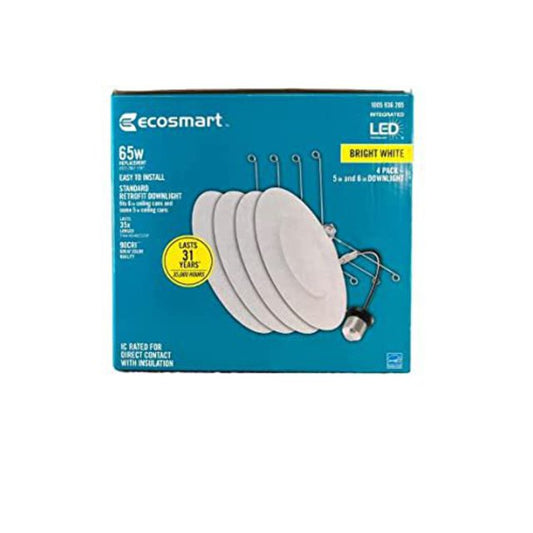 EcoSmart Retrofit 6 in. Canless Matte White Integrated LED Recessed Light Baffle Trim (4-Pack)