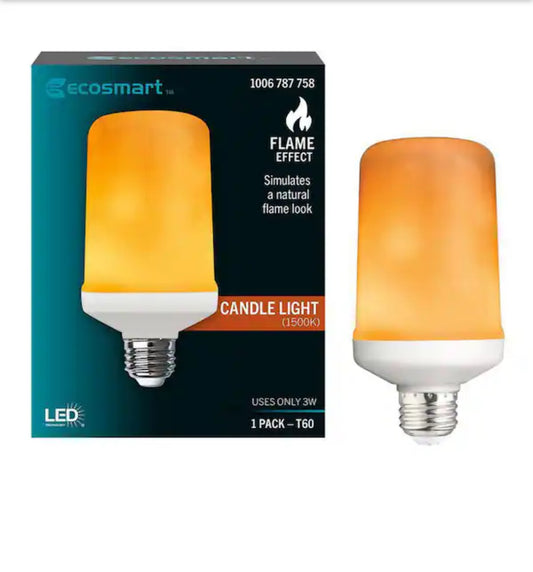 EcoSmart 3-Watt Equivalent A19 Cylinder Flame Design LED Light Bulb Amber