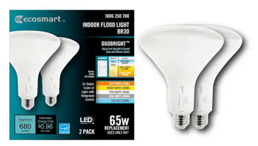 Eco-Smart BR30 65W Dimmable LED Light Smart bulb. 2-Pack