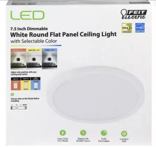 7.5 in. 12-Watt Title 24 Dimmable White Integrated LED Round Flat Panel Ceiling