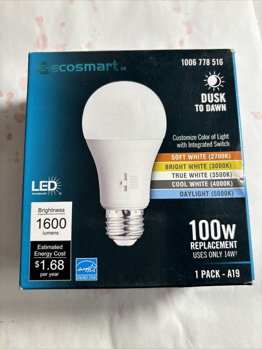 EcoSmart 100-Watt Equivalent A19 Dimmable CEC Dusk to Dawn LED Light Bulb